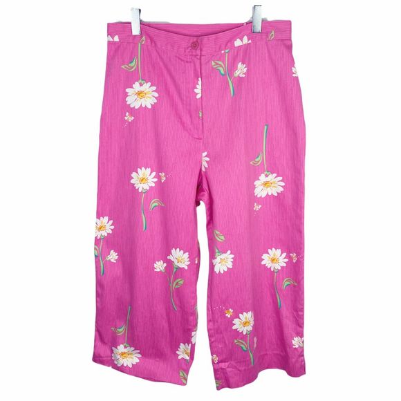 Alfred Dunner Pink Daisy Print Capris Pants - Petites - Picture 1 of 5